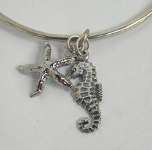 Load image into Gallery viewer, Sterling Silver Bangle with Seahorse &amp; Star fish charms