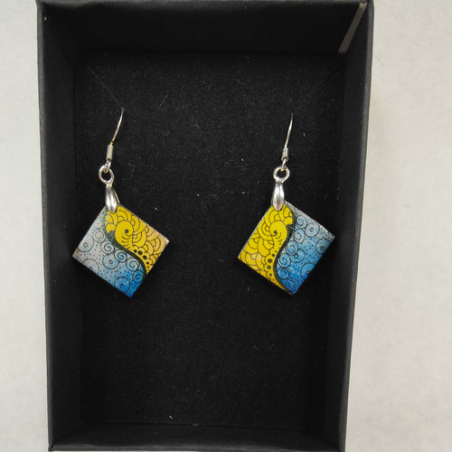 Hand drawn small square earring drops #9 - Helen Kuster