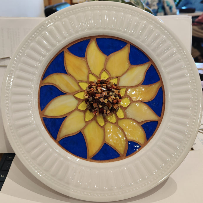 Wall hanging - Sunflower - Upcycled vintage porcelain and glass
